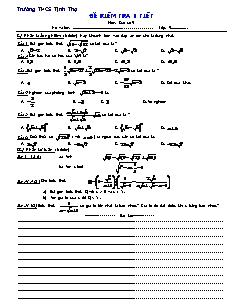 Đề kiểm tra 1 tiết môn: Đại số 9 - Trường THCS Tịnh Thọ