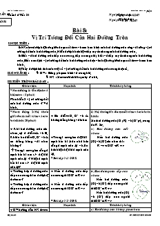 Giáo án Hình học lớp 9 tuần 16 tiết 31: Vị trí tương đối của hai đường tròn