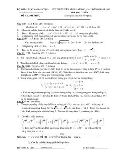 Bộ đề thi tuyển sinh Đại học cao đẳng môn Toán - Từ năm 2002 đến 2010