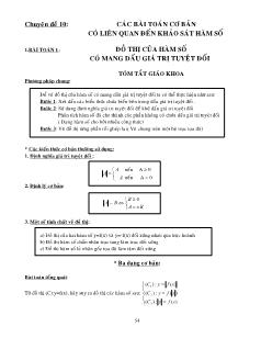 Chuyên đề 10: Các bài toán cơ bản có liên quan đến khảo sát hàm số