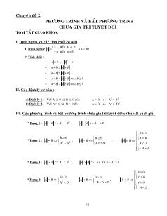 Chuyên đề 2: Phương trình và bất phương trình chứa giá trị tuyệt đối