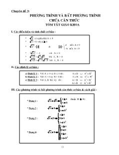 Chuyên đề 3: Phương trình và bất phương trình chứa căn thức