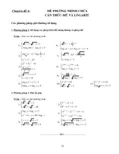 Chuyên đề 6: Hệ phương trình chứa căn thức-Mũ và lôgarít
