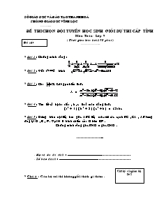 Đề thi chọn đội tuyển học sinh giỏi dự thi cấp tỉnh môn Toán - Lớp 9 - Đề 2