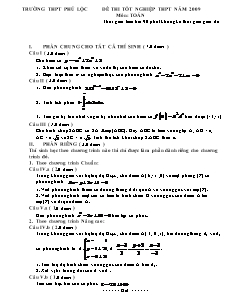 Đề thi thử tốt nghiệp THPT năm 2009 môn: Toán - Trường tTHPT Phú Lộc