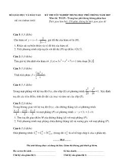 Đề thi tốt nghiệp trung học phổ thông năm 2007 - Môn thi: Toán - Trung học phổ thông không phân ban