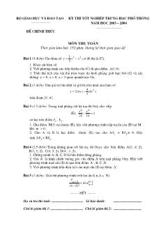 Đề thi tốt nghiệp trung học phổ thông năm học 2003 – 2004 môn thi: Toán