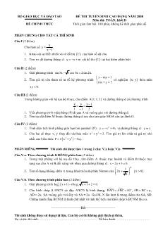 Đề thi tuyển sinh cao đẳng năm 2008 môn thi: Toán, khối D