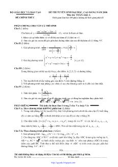 Đề thi tuyển sinh đại học, cao đẳng năm 2008 môn thi: Toán, Khối A, B, D