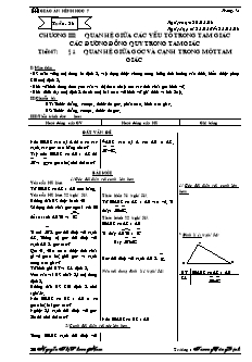 Giáo án Hình học 7 - Chương III: Quan hệ giữa các yếu tố trong tam giác các đường đồng quy trong tam giác - Trường THCS Trương Công Định