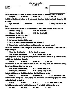 Kiểm tra 15 phút - Môn: Vật lí 11 - Chương I