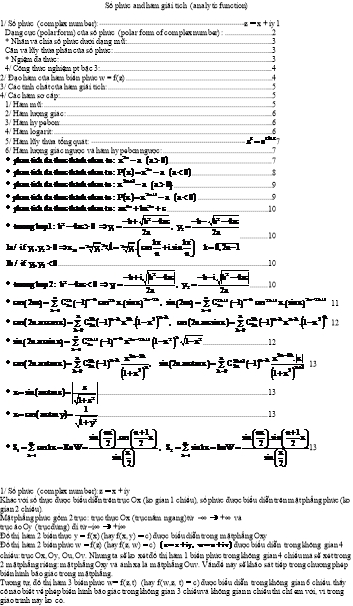 Số phức and hàm giải tích (analytic function)