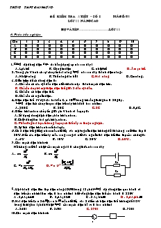 Đề kiểm tra 1 tiết số 1 - Vật lý lớp 11 nâng cao