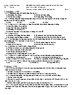 Đề kiểm tra chất lượng học kỳ II môn Vật lý (khối 11 nâng cao) - Đề A