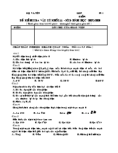 Đề kiểm tra Vật lí khối 11 - Kì I - Nâng cao (Đề 2)