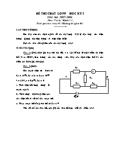 Đề thi chất lượng học kỳ I môn Vật lý (khối 11)