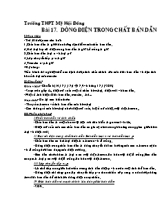 Giáo án Vật lý 11 - Bài 17: Dòng điện trong chất bán dẫn - Trường THPT Mỹ Hội Đông