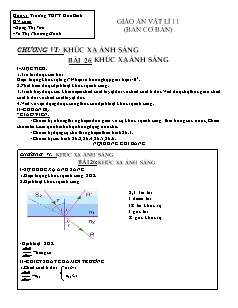 Giáo án Vật lý 11 - Bài 26: Khúc xạ ánh sáng - Trường THPT Hòa Bình