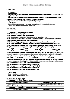 Giáo án Vật lý 11 nâng cao - Bài 8 - Năng lượng điện trường