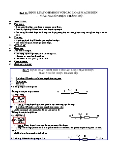 Giáo án Vật lý 11 NC - Bài 14 - Định luật Ohm đối với các loại mạch điện - Mắc nguồn điện thành bộ