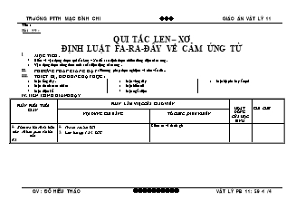 Giáo án Vật lý phân ban 11 - Bài 59: Qui tắc Len – xơ. Định luật Fa - ra - đây về cảm ứng từ