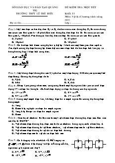 Đề kiểm tra một tiết khối 11 môn Vật lý (chương trình nâng cao)