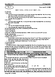 Giáo án Vật lý 11 CB - GV: Hoàng Hải Hà - Tiết 13 - Điện năng. Công suất điện (t1)