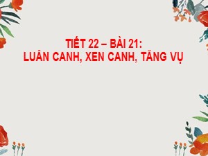 Bài giảng Công nghệ Lớp 7 - Bài 21: Luân canh, xen canh, tăng vụ - Năm học 2020-2021