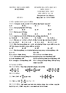 Đề thi giữa học kì I Toán Lớp 7 - Đề 1 - Năm học 2020-2021 - Trường THCS Long Biên