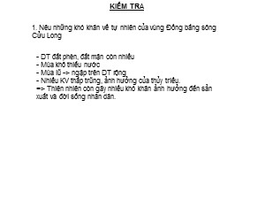 Bài giảng Địa lí Lớp 9 - Bài 36: Vùng Đồng bằng sông Cửu Long (Tiếp theo) - Năm học 2019-2020 - Lâm Vỹ Kha