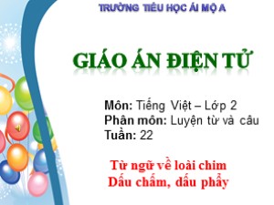 Bài giảng Luyện từ và câu Lớp 2 - Tuần 22: Từ ngữ về loài chim. Dấu chấm, dấu phẩy - Trường Tiểu học Ái Mộ A