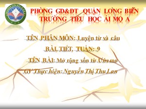 Bài giảng Luyện từ và câu Lớp 4 - Tuần 9: Mở rộng vốn từ Ước mơ - Nguyễn Thị Thu Lan