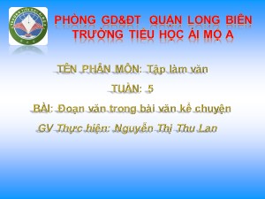 Bài giảng Tập làm văn Lớp 4 - Tuần 5: Đoạn văn trong bài văn kể chuyện - Nguyễn Thị Thu Lan