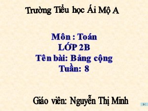 Bài giảng Toán Lớp 2 - Tuần 8: Bảng cộng - Năm học 2017-2018 - Nguyễn Thị Minh