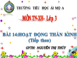 Bài giảng Tự nhiên xã hội Lớp 3 - Bài 14: Hoạt động thần kinh (Tiếp theo) - Nguyễn Thị Thúy