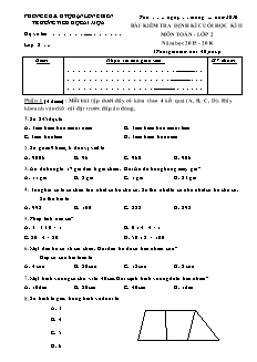 Đề kiểm tra học kì II Toán Lớp 2 - Năm học 2015-2016 - Trường Tiểu học Ái Mộ A