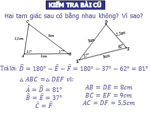 Bài giảng Hình học Lớp 7 - Tiết 22: Trường hợp bằng nhau thứ nhất của tam giác cạnh-cạnh-cạnh (c.c.c)