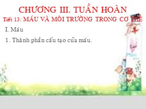 Bài giảng Sinh học Lớp 8 - Bài 13: Máu và môi trường trong cơ thể - Năm học 2016-2017