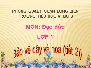 Bài giảng Đạo đức Khối 1 - Tuần 31: Bảo vệ cây và hoa nơi công cộng (Tiết 2) - Trường Tiểu học Ái Mộ B