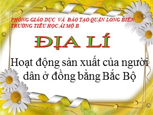 Bài giảng Địa lí Lớp 4 - Bài 13: Hoạt động sản xuất của người dân ở đồng bằng Bắc Bộ - Năm học 2020-2021 - Trường Tiểu học Ái Mộ B