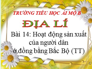 Bài giảng Địa lí Lớp 4 - Bài 14: Hoạt động sản xuất của người dân ở đồng bằng Bắc Bộ (Tiếp theo) - Năm học 2020-2021 - Trường Tiểu học Ái Mộ B