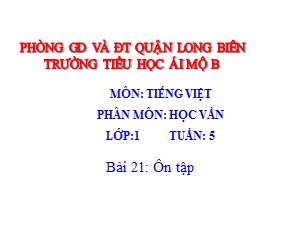 Bài giảng Học vần Lớp 1 - Bài 21: Ôn tập - Trường Tiểu học Ái Mộ B