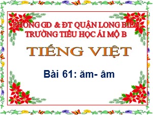 Bài giảng Học vần Lớp 1 - Bài 61: ăm-âm - Trường Tiểu học Ái Mộ B