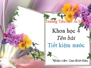 Bài giảng Khoa học Lớp 4 - Tuần 15: Tiết kiệm nước - Cao Bích Đào