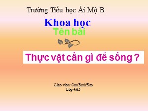 Bài giảng Khoa học Lớp 4 - Tuần 29: Thực vật cần gì để sống - Cao Bích Đào