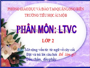 Bài giảng Luyện từ và câu Lớp 2 - Tuần 28: Từ ngữ về cây cối. Đặt và trả lời câu hỏi Để làm gì? Dấu chấm, dấu phẩy - Trường Tiểu học Ái Mộ B