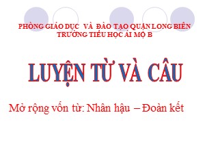 Bài giảng Luyện từ và câu Lớp 4 - Tuần 3: Mở rộng vốn từ Nhân hậu-Đoàn kết- Năm học 2020-2021- Trường Tiểu học Ái Mộ B