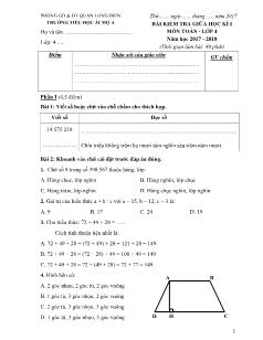 Đề kiểm tra giữa học kì I Toán Lớp 4 - Năm học 2017-2018 - Trường Tiểu học Ái Mộ A