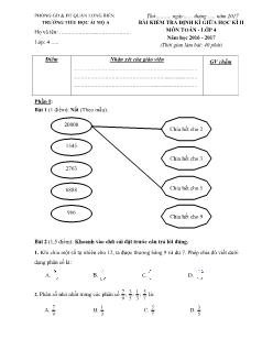 Đề kiểm tra giữa học kì II Toán Lớp 4 - Năm học 2016-2017 - Trường Tiểu học Ái Mộ A