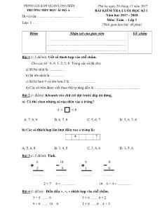 Đề kiểm tra học kì I Toán Lớp 1 - Năm học 2017-2018 - Trường Tiểu học Ái Mộ A